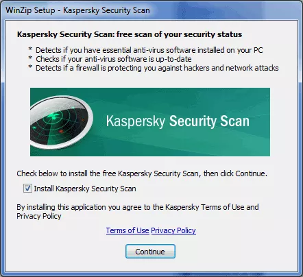 Winzip installation Kaspersky