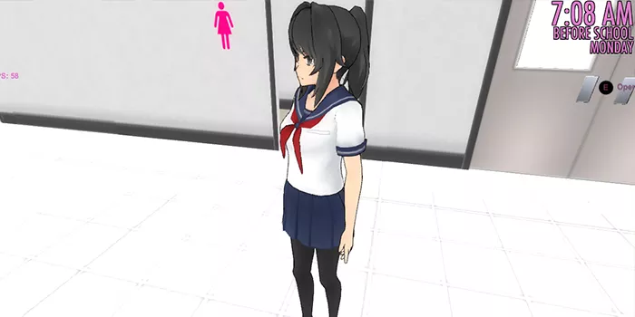 yandere chan in front the toilets 
